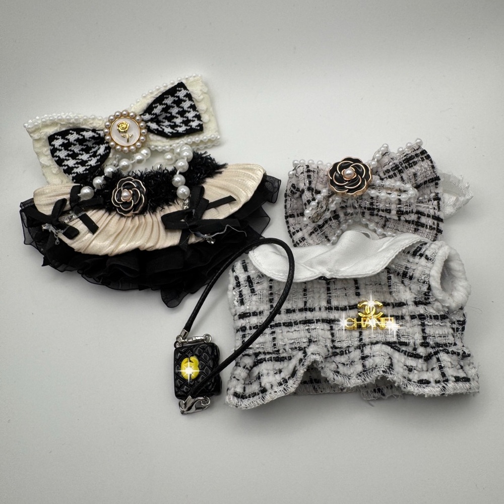 Stylish Black and White Labubu clothes Set Black and White Tweed